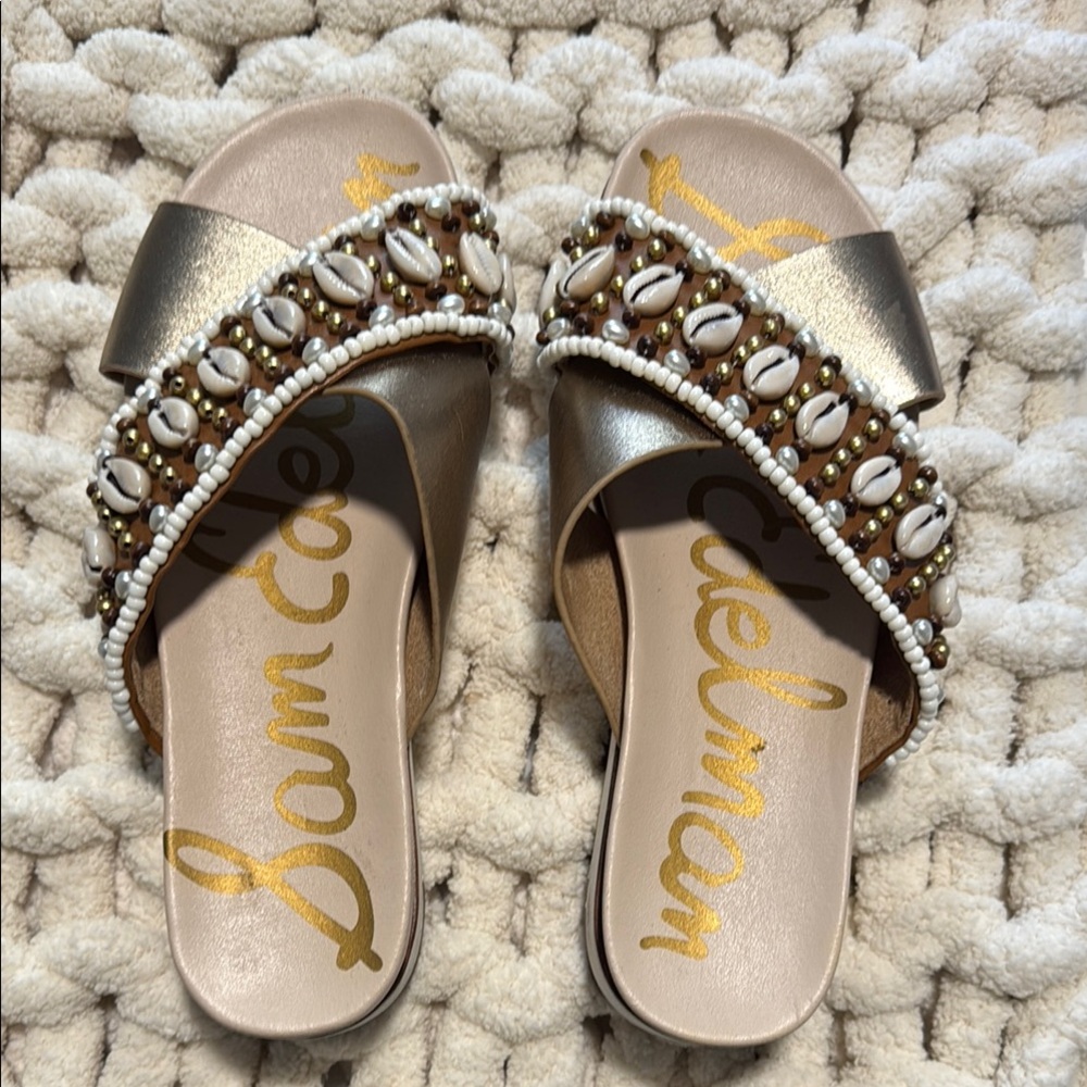 Sam Edelman Gold and White Glamorous Sandals 7.5